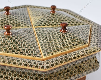 4 parts Jewllery Wooden box/ Handmade box/ Home decor /partition box /mosaic box inlay with Copper /Christmas Gift/Birthday Gift