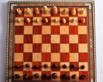 16" Chess Board Rose Wood Chess set Mosaic Work Inlay with Mother of Pearls and Different Kind Of Wood