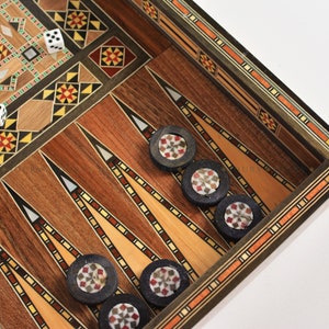 Clearance sale Wooden Chess set FREE BACKGAMMON PIECES Folding chess Board, with closing lid Mosaic handmade, Clearance sale image 4