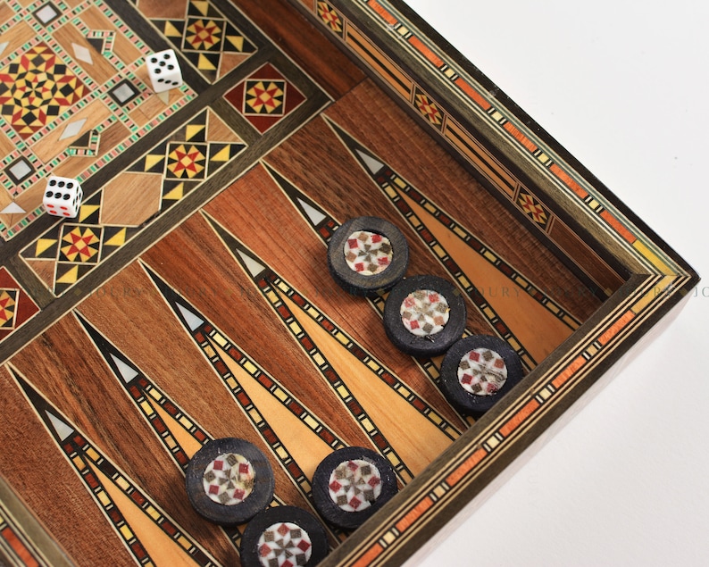 Clearance sale Wooden Chess set FREE BACKGAMMON PIECES Folding chess Board, with closing lid Mosaic handmade, Clearance sale image 4