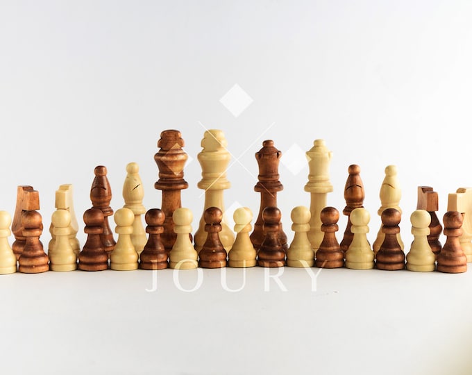 Handmade Wooden Chess Pieces Set – Complete Handcrafted Chessmen – Classic Replacement Chess Set