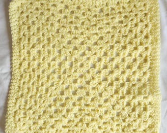 Hand Crocheted Doll or Pet Afghan Blanket Yellow 12&quot; X 12&quot;