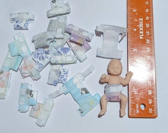 Set of 3 Miniature Diapers for a 3" Silicone Doll Ooak Doll Barbie Baby