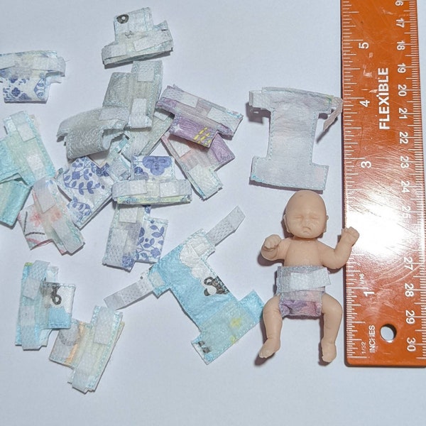Set of 3 Miniature Diapers for a 3" Silicone Doll Ooak Doll Barbie Baby