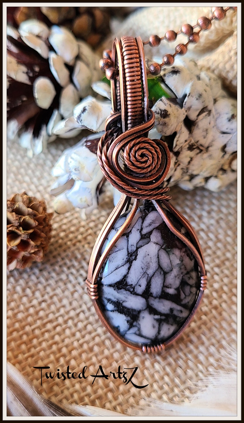 Copper Wire Wrapped Pendant Pinolith Jasper