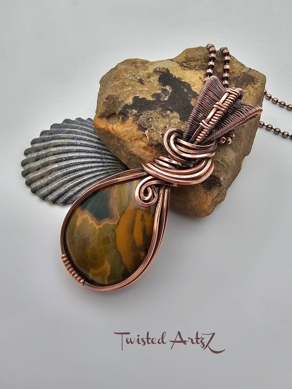 Ocean Jasper Copper Wire Wrapped Pendant,
