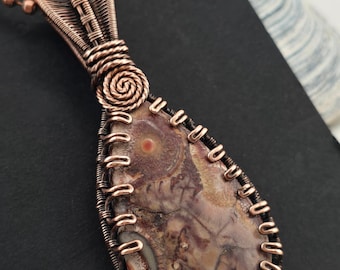 Wire Wrapped Bird Eye Jasper, Copper Pendant
