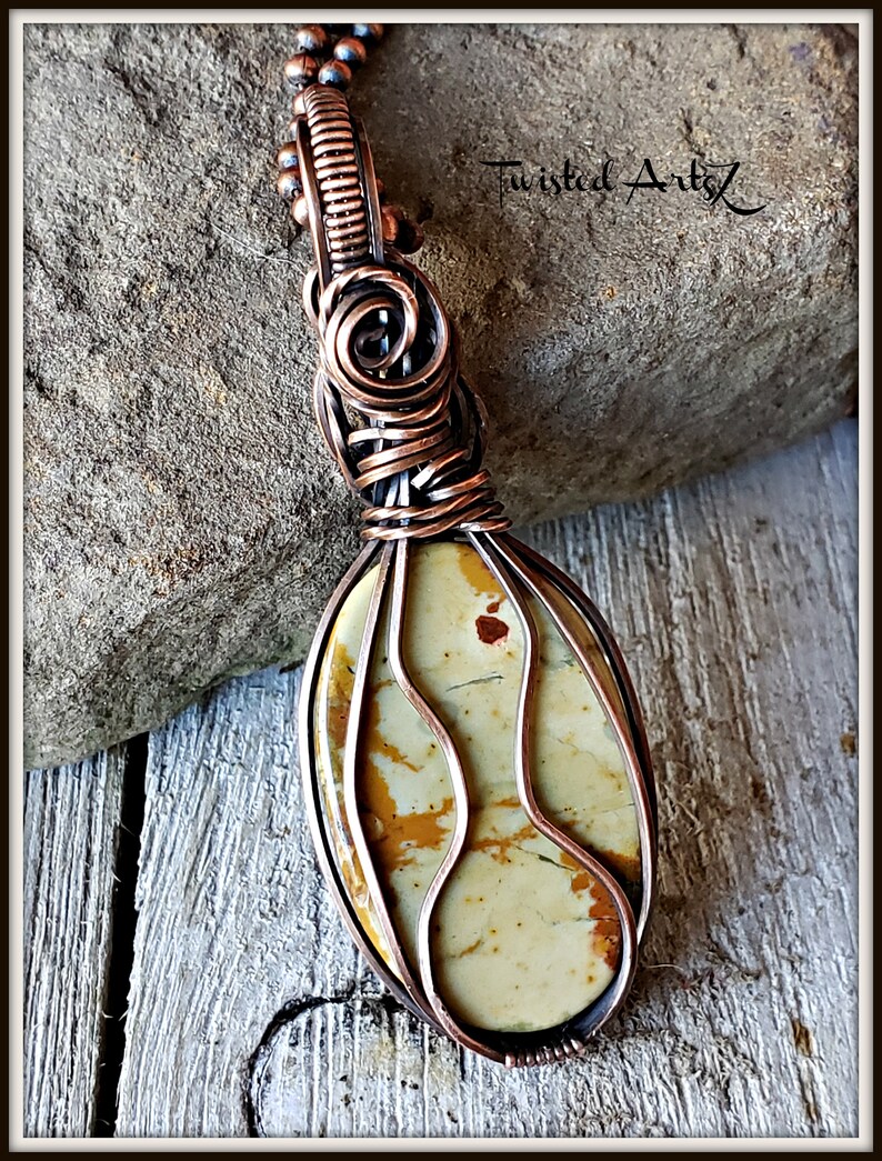 American Picture Jasper,Scenic Landscape,Copper Wire Wrapped Pendant