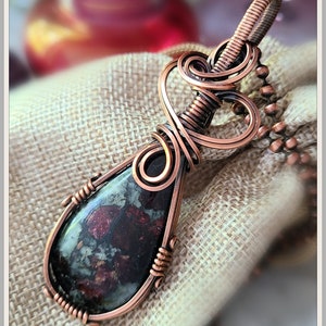 Eudialyte Crystal, Copper Wire Wrapped Pendant, Eudialyte Gemstone, Heart Chakra Jewelry
