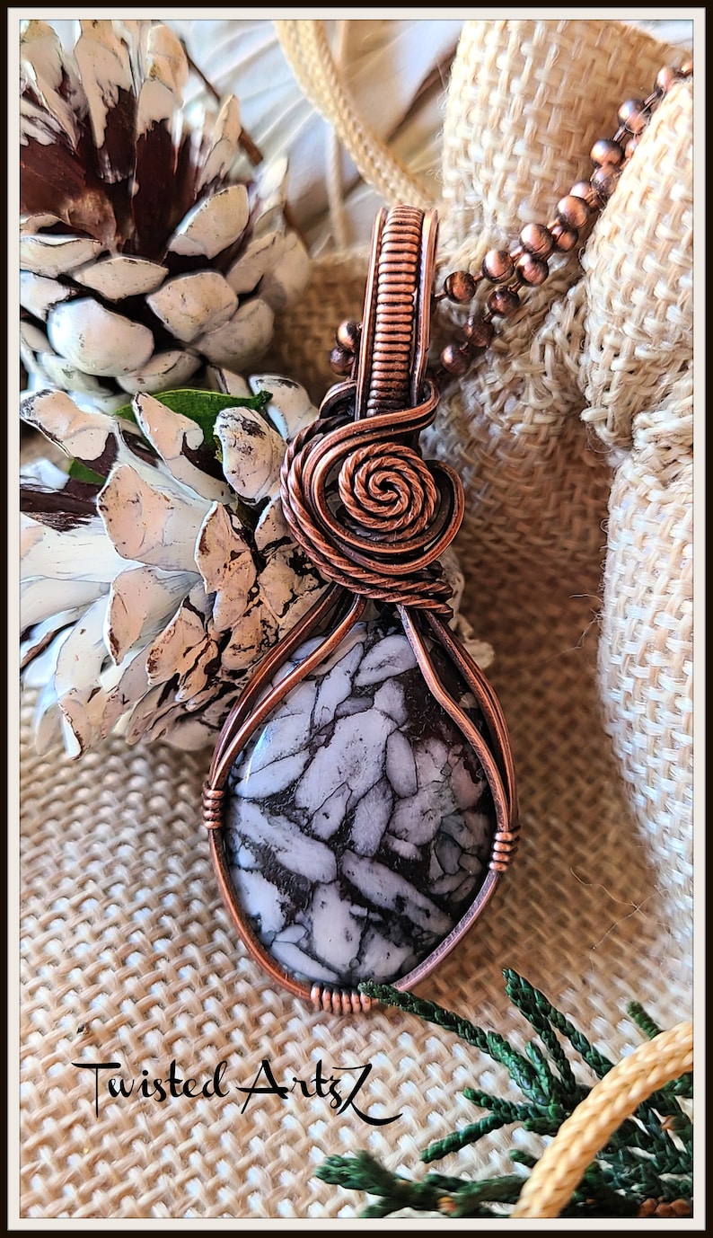 Copper Wire Wrapped Pendant Pinolith Jasper