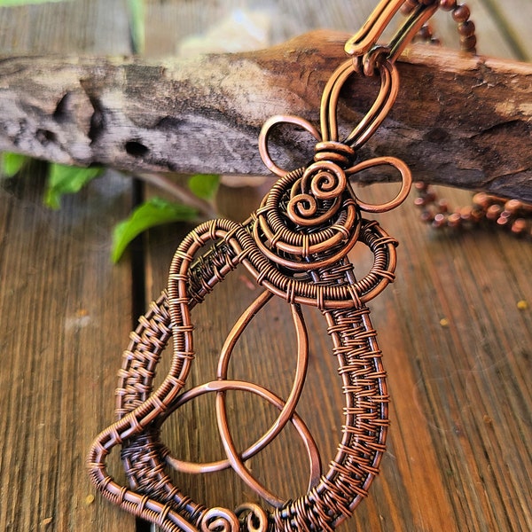 Triquetra Pendant, Copper Wire Wrap, Celtic Trinity Knot, Handmade Copper Wire Weave