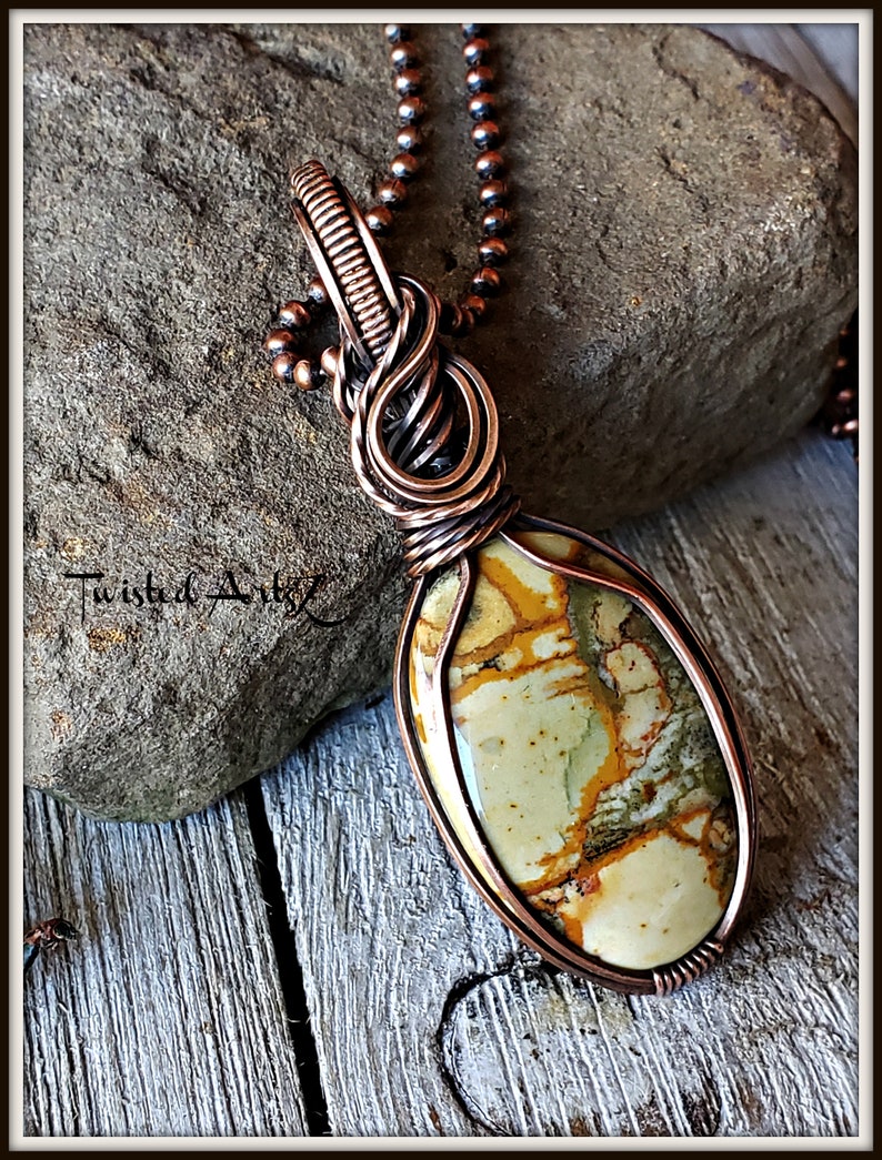 American Picture Jasper,Scenic Landscape,Copper Wire Wrapped Pendant