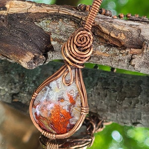 Crazy Lace Agate, Handmade Pendant, Copper Wire Wrapped  Gemstone