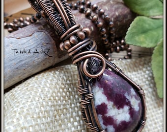 Pink Tourmaline Quartz Pendant, Copper Wire Wrapped,by Twisted ArtzZ on Etsy,Copper Wire Necklace,Swarovski Crystal