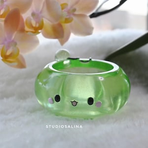 Slime trinket jar expoxy, washi storage, jewelry storage, cute kawaii face container stash jar | Mushroom Game Made-to-order