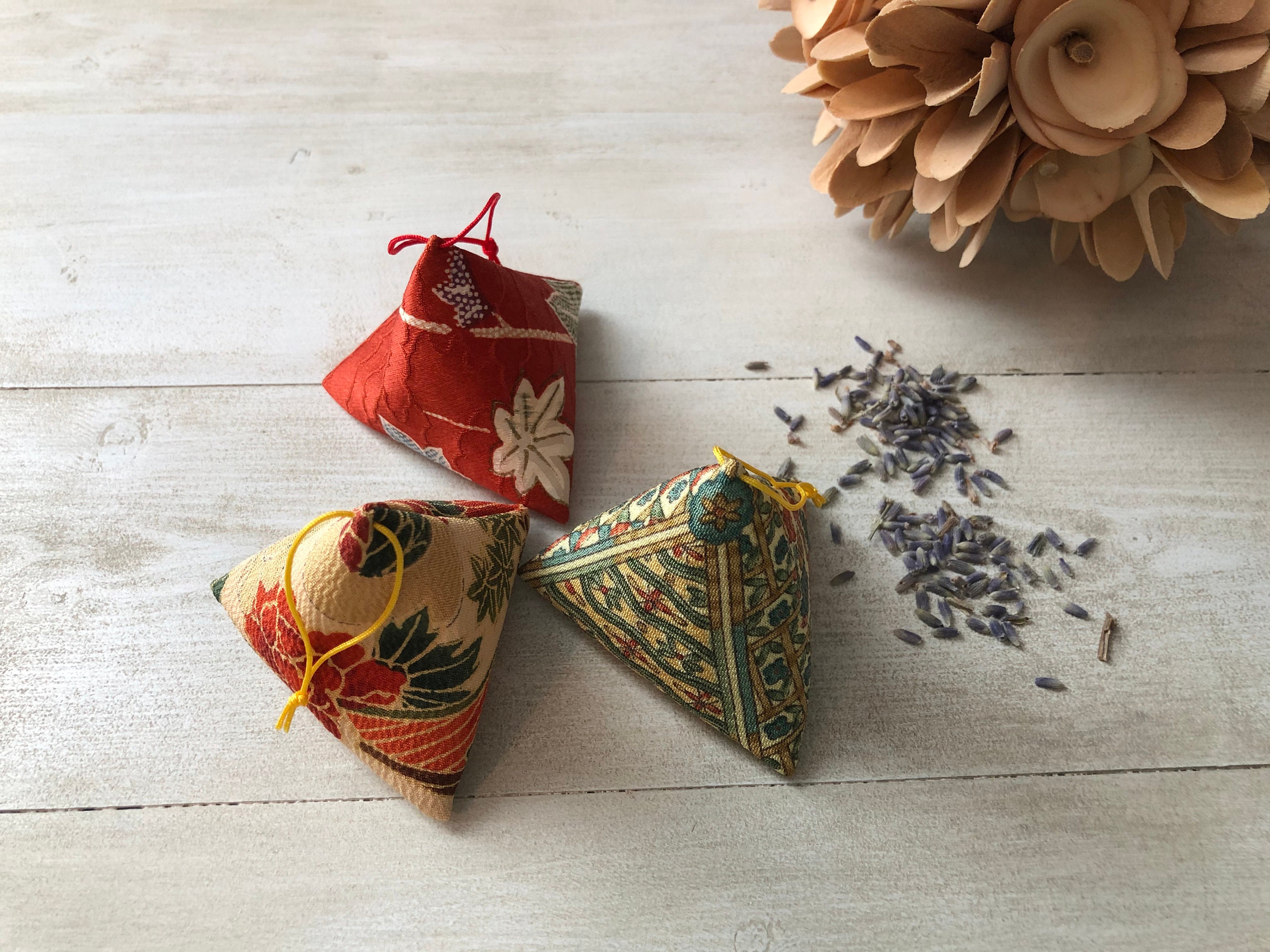 Triangle Sachet Bags, Set of 3, Japanese Vintage Kimono
