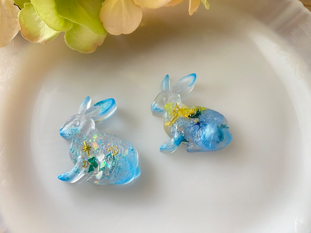 Epoxy Cast Rabbit Cute Rabbits, Pair of Easter Resin 3D Casting Bunny Cute DIY Blue ...