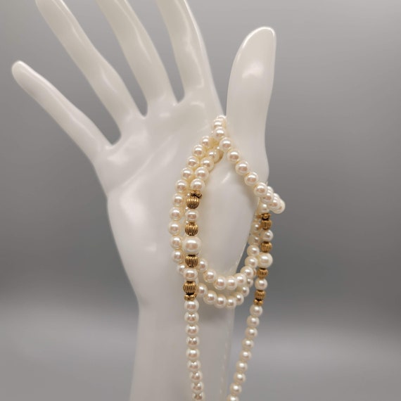 Vintage Faux Pearl and Gold Bead Single Strand Ne… - image 5