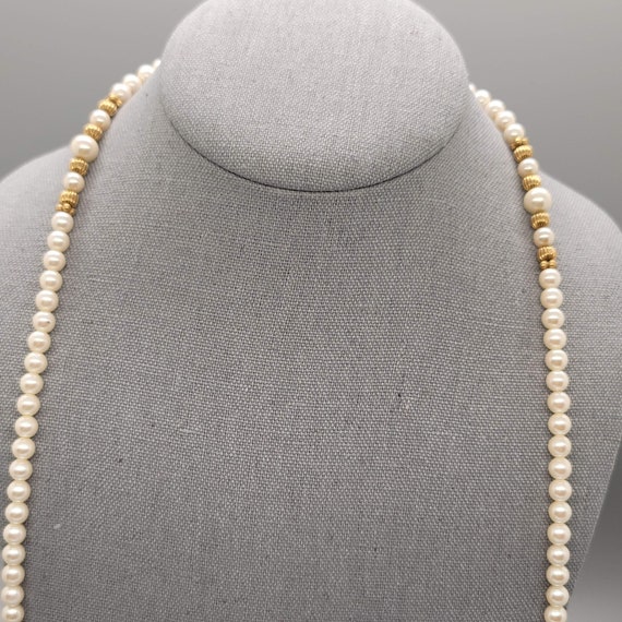 Vintage Faux Pearl and Gold Bead Single Strand Ne… - image 2