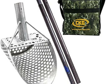 CKG Sand Scoop Metal Detecting Shovel Beach Water Detector Sifting Tool with Carbon Fiber Handle Pole