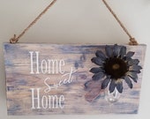 Wood Wall Hanging, Blue Sunflower Home Sweet Home