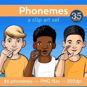 Basic Phonemes educational clip art set - 46 phoneme PNG files with transparent backgrounds
