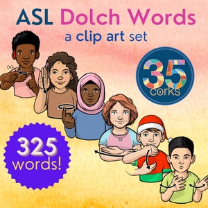 Educatieve illustraties Amerikaanse Gebarentaal (ASL) - zichtwoorden / Dolch-woorden