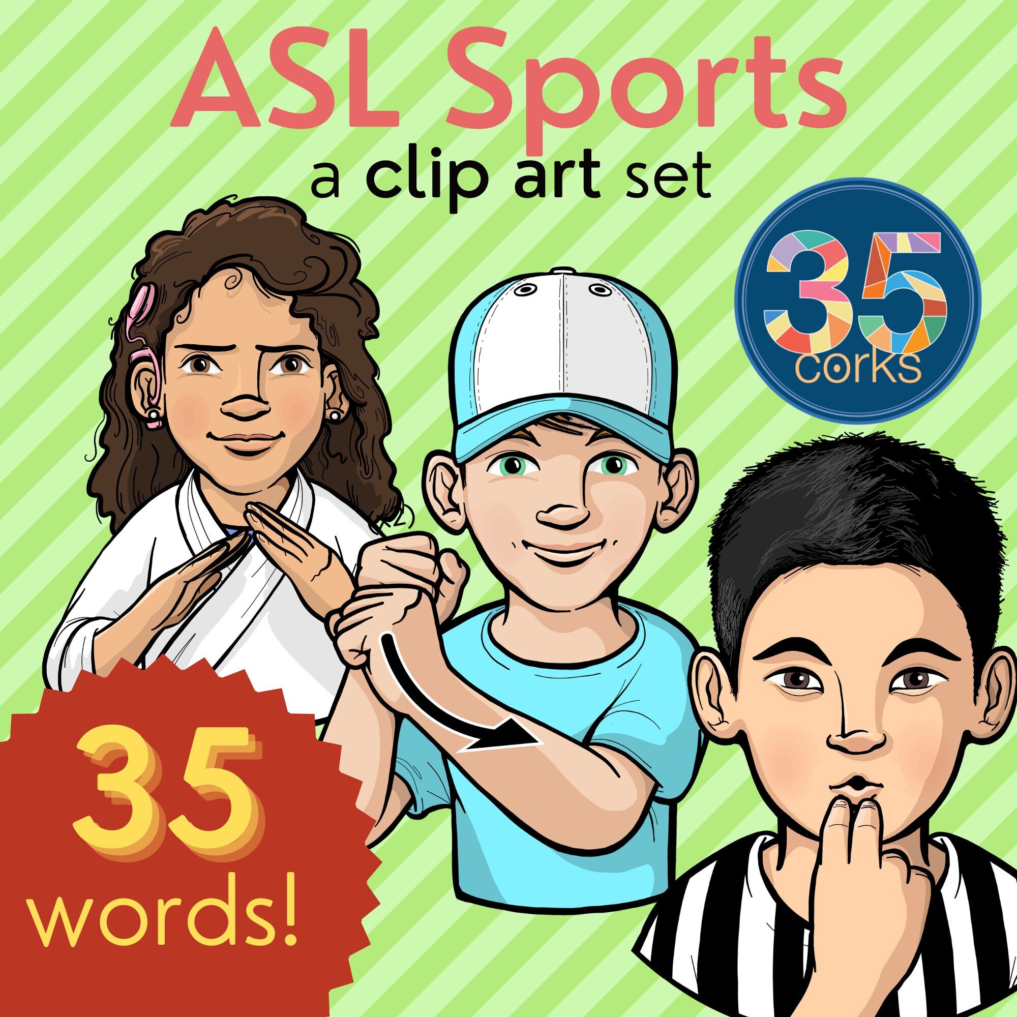 American Sign Language ASL Educational Clip Art Common Sports Etsy