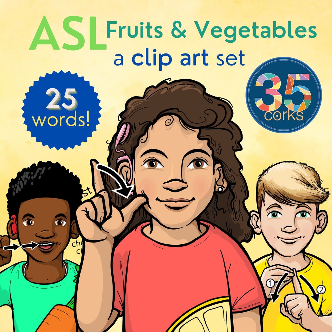American Sign Language ASL Educational Clip Art Common Fruits and