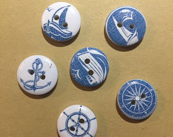 Vintage wooden sea related buttons/vintage buttons/craft buttons/junk Journal buttons/journaling supplies/scrapbook supplies/ sewing buttons