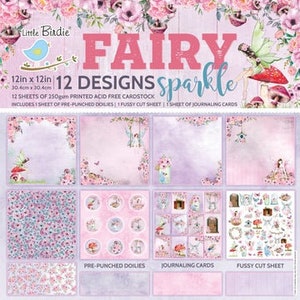 12x12 Fairy Sparkle Paper pack/Little Birdie Fairy Paper/Fairy Paper