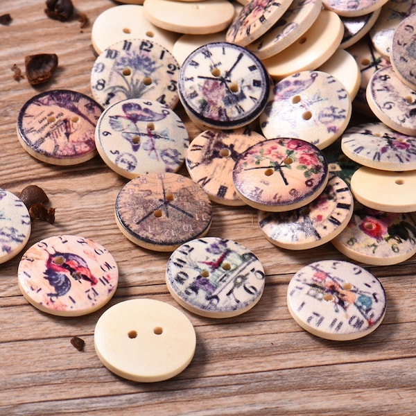 Add a Touch of Vintage Charm with Our 20mm Retro Clock Wooden Buttons