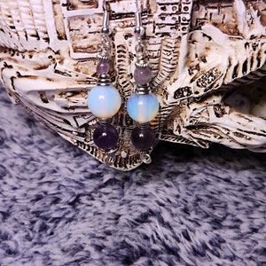 Elegant Moonstone and Amethyst Sterling Silver Earrings. Gift for her.
