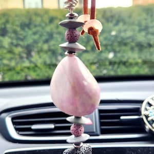 Kunzite & Lava Car Diffuser | Essential Oil, Rearview Mirror Decoration