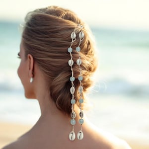 Boho Cowrie Shell Hair Clip Extension|Beaded Beach Hair Jewelry|Clip-In Shell Hair Strand|Festival Mermaid Hair Accessory|Handmade Boho Hair