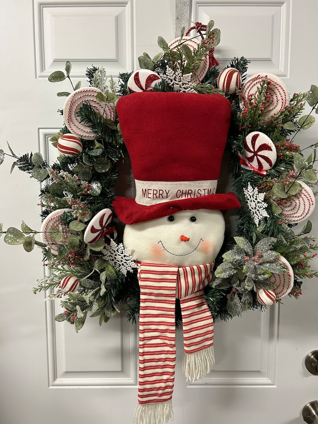Christmas Front Door Wreath/snowman/has Lights/door Hanger/christmas