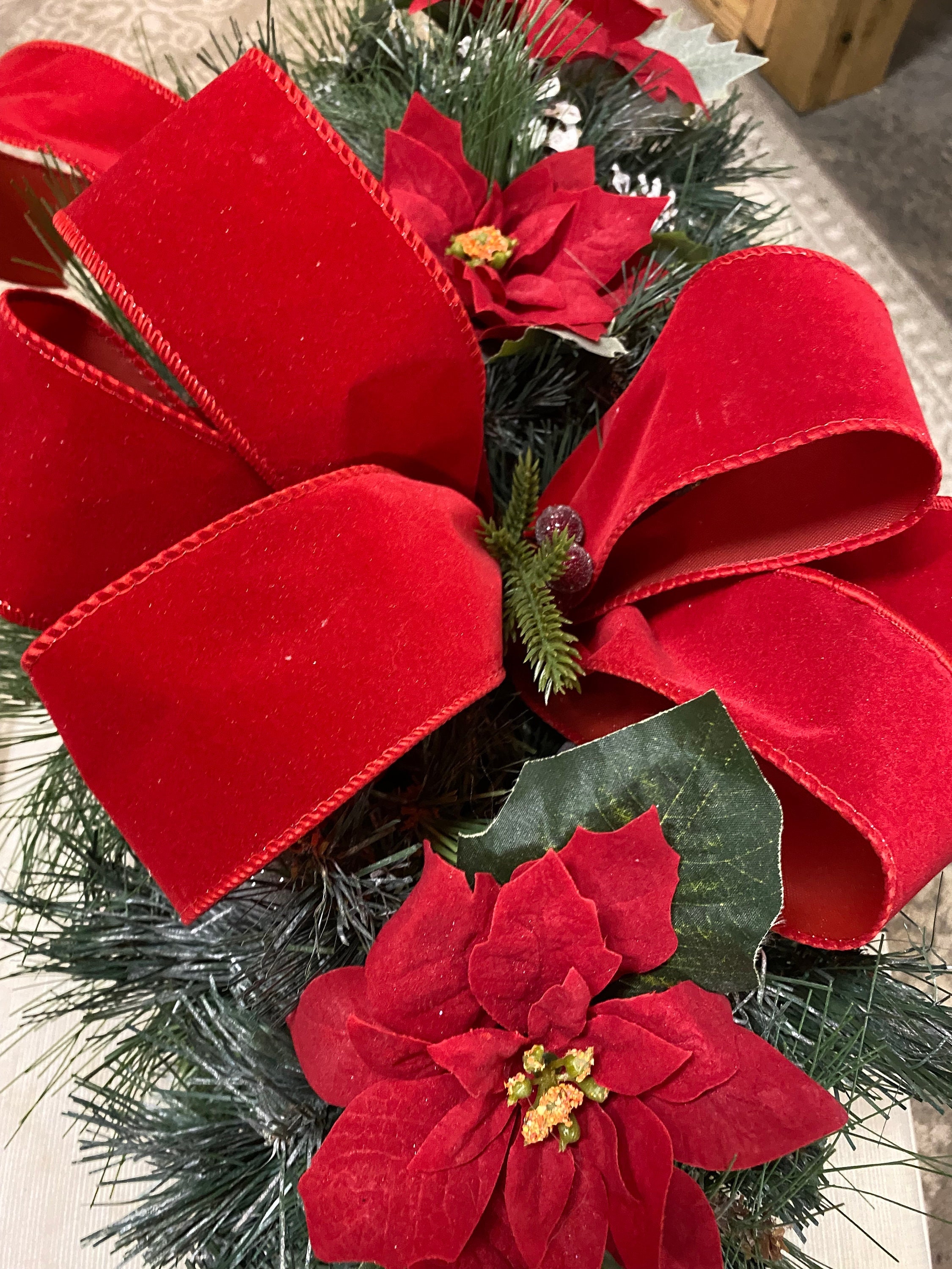 Centerpiece Ribbon Handmade Christmas Poinsettia Centerpiece, Red Ribbon Mantel Swag - Etsy