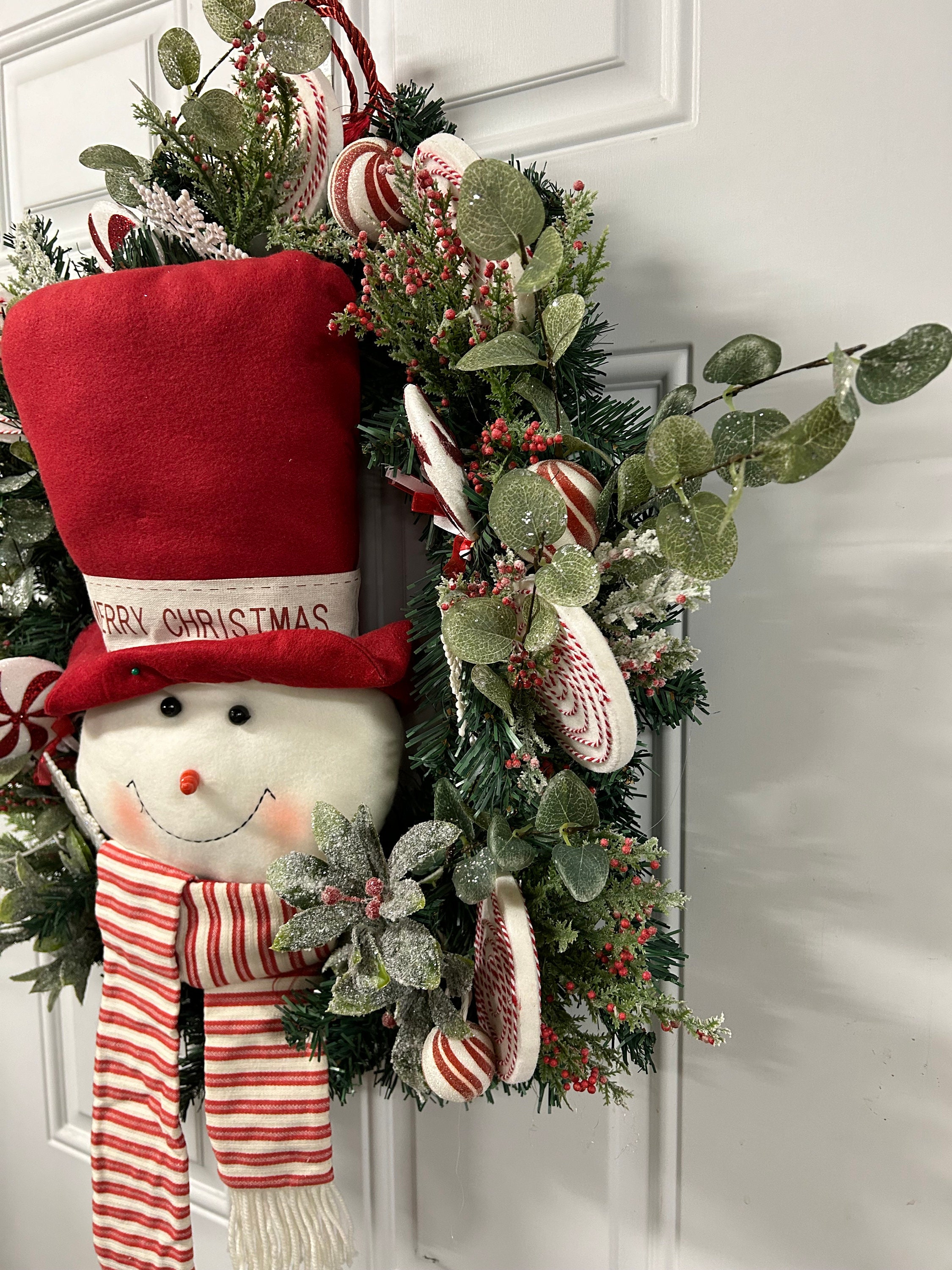 Christmas Front Door Wreath/snowman/has Lights/door Hanger/christmas