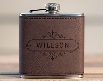 Personalized Groomsmen Flask, Best Man Gift, Groomsman Gift, Custom Engraved Leather Steel Flask, Stainless Steel Flask #FL03