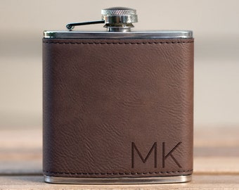 Personalized Groomsmen Flask, Best Man Gift, Groomsman Gift, Custom Engraved Leather Steel Flask, Stainless Steel Flask #FL01