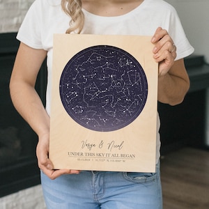 Carte des étoiles sur bois - carte de la constellation personnalisée - ciel nocturne personnalisé, étoiles sur le mariage, art de la carte céleste, carte du ciel étoilé cadeau d'anniversaire