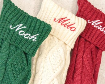 Embroidered Christmas Stockings - 2025 Personalized Name Stocking - Red - Cream