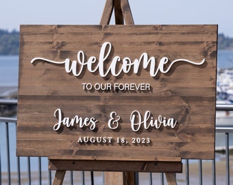 Wedding Welcome Sign - Personalized Wedding Welcome Sign - Wood 3D Sign - Welcome To Our Forever - Wedding Decor #3DWS02
