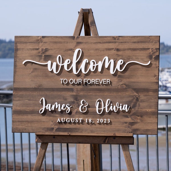 Wedding Welcome Sign - Personalized Wedding Welcome Sign - Wood 3D Sign - Welcome To Our Forever - Wedding Decor #3DWS02