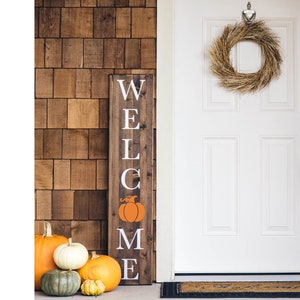 Fall Welcome Sign Thanksgiving Porch Decor Christmas Welcome Sign Winter Porch Decor Autumn Halloween Farmhouse Style Pumpkin image 1