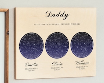 Fathers Day Gift From Kids For Dad - Star Map On Wood - Personalized Stars On A Date - Gift For Dad From Daughter Son #ST07