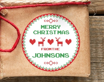 Sweater Pixelated Christmas Stickers - Personalized Gift label - Merry Christmas - Holiday Decals #GS08