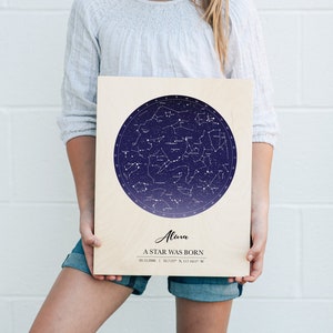 Star Map - A Star Was Born - Constellation Map On Wood - Night Sky Print ST02