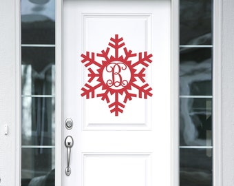 Christmas Wreath - Wooden Snowflake Monogram - Winter Decoration - Door Hanger