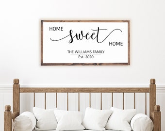 Home Sweet Home Sign - Wood Framed Sign - Personalize Family Name Sign - Farmhouse Wall Decor #PHS03